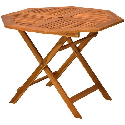 Resenkos Patio Dining Tables,Patio Tables,39" Acacia Wood Outdoor Dining Table, Octagon Patio Table with Umbrella Hole, Teak Brown