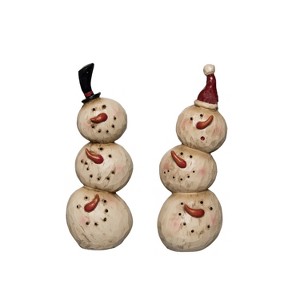 Transpac Rustic Resin Snowman Stack Decor Set of 2 - Charming Decorative Objects for Winter Home Decor - 1 of 1