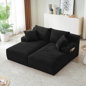 Loveseat Sofa Couch Modern Style with Cup Holder and Double Chaise for Living Room Bedroom - 3irtyhousy - 1 of 4