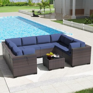ALAULM Outdoor Patio Furniture Set Outdoor Sectional Rattan Sofa Set Brown Manual Wicker Patio Conversation Set with Cushions - 1 of 4