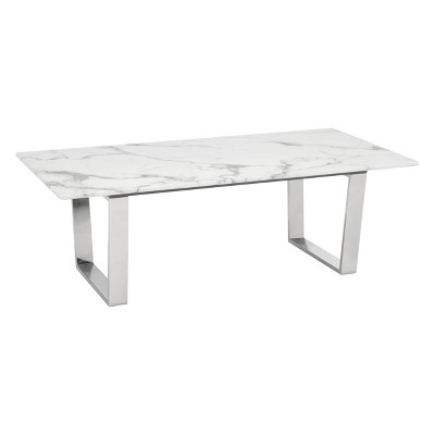 Modern Rectangular Faux Marble Coffee Table - Stone, Brushed Stainless Steel - Zm Home
