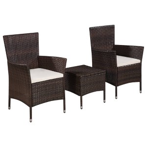vidaXL 3 Piece Bistro Set Poly Rattan Brown - 1 of 4