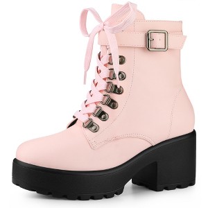 BLISSFUL STEP Women's Zip Chunky Heel Platform Ankle Combat Boots - 1 of 4