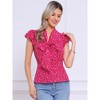 INSPIRE CHIC Women's Polka Dots Tie V Neck Flutter Cap Sleeve Blouse - 3 of 4