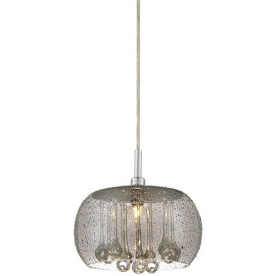 Possini Euro Design Chrome Mini Pendant Light 8 3/4" Wide Modern Water Smoke Glass Crystal Fixture for Kitchen Island Dining Room