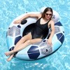 Bestway 15496 CoolerZ Rapid Rider Inflatable River Lake Pool Inner Tube Float with Built In Backrest and Wrap Around Grab Rope, Blue Hexagon - 2 of 4