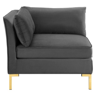 Ardent Performance Velvet Sectional Sofa Corner Chair Gray Modway Luxe Upholstery Gold Metal Legs 440 Lbs Capacity Target