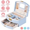 iMountek "2-Layer Lockable Jewelry Box for Women & Girls, Leather Organizer for Rings, Earrings, Necklaces" Purple - 2 of 4