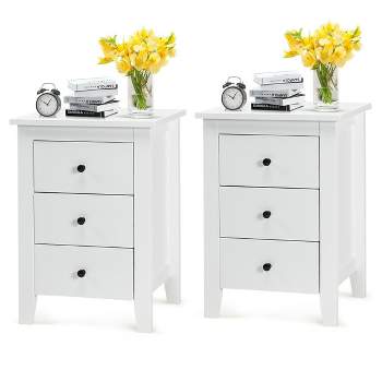 2PCS Nightstand End Beside Table Drawers Modern Storage Bedroom Furniture White