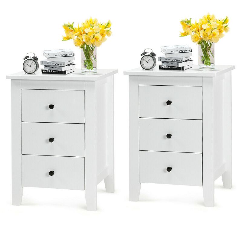 2PCS Nightstand End Beside Table Drawers Modern Storage Bedroom Furniture White, 1 of 10