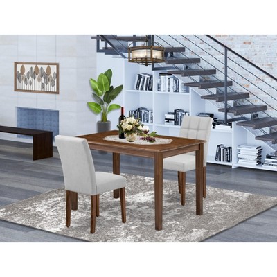 East West Furniture 3-Piece Dining Room Table Set- 2 Wooden Chairs with Wooden Seat and Slatted Chair Back - Butterfly Leaf Rectangular Table - Oak