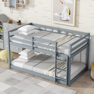 Whisen Twin over Twin Wood Floor Bunk Bed with Full Length Guardrail and Ladder - 1 of 4