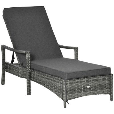 Outsunny Wicker Chaise Lounge, 4 Position Adjustable Backrest And