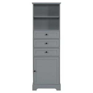 BY White Tall Storage Cabinet with 3 Drawers & Adjustable Shelves, MDF Painted Cabinet for Bathroom, Study, Office & Home Interior - 1 of 4