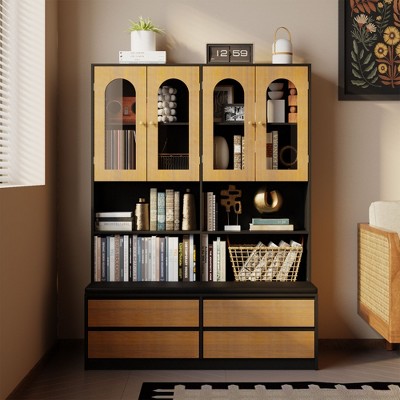 FUFU&GAGA Modern Multifunctional Bookshelf with Storage and Seating - Ideal for Living Room and Home Office