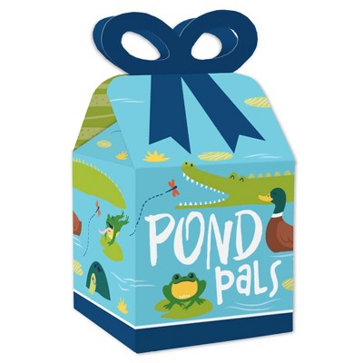 Big Dot of Happiness Pond Pals - Square Favor Gift Boxes - Frog, Alligator, Turtle and Duck Birthday Party or Baby Shower Bow Boxes - Set of 12