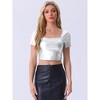 INSPIRE CHIC Women's Metallic Square Neck Short Sleeve Shiny Crop Top - 4 of 4