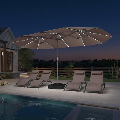 PURPLE LEAF 15ft Patio Market Umbrella and Base Double-Sided Rectangle Outdoor Table Sun Umbrellas with Crank