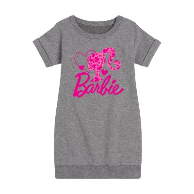 - Barbie - Logo Hearts Graphic Short Sleeve Fleece Dress