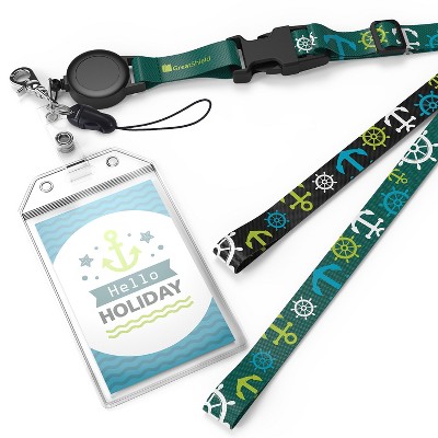 Greatshield 2 Pack Cruise ID Badge Holders Retractable Lanyards & Water Resistant, Cruise lanyards Badge Reel for Cruise Ship -Black Blue