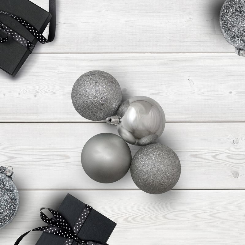 Northlight 60ct Shatterproof 4-Finish Christmas Ball Ornament Set 2.5" - Gray, 2 of 4