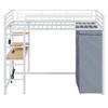 Twin/Full Size Metal Loft Bed with Desk, Shelves, Power Outlet, LED Light and Wardrobe, Black/White-ModernLuxe - 4 of 4
