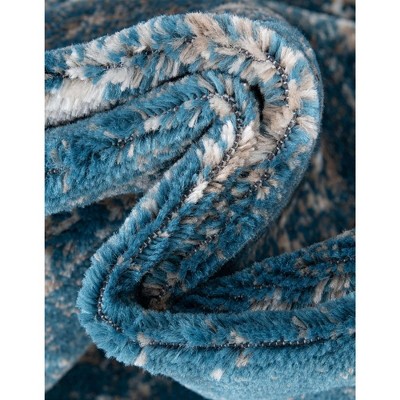 Blue Rectangular Reversible Stain-Resistant Synthetic Area Rug