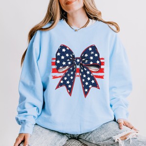 Simply Sage Market Blue and White Star Bow Coquette Lightweight Garment Dyed Sweatshirt - 1 of 4
