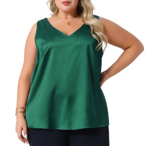 Agnes Orinda Women's Plus Size Silky Satin V Neck Casual Sleeveless Summer Basic Tank Tops - 1 of 4
