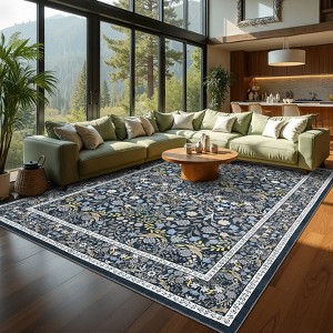 Floral Washable Area Rug Vintage Large Rugs for Living Room Soft Non-Slip Carpet - 1 of 4