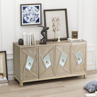 59.84" Modern 4-Door Sideboard with Mirrored Decorative Doors, Storage Cabinet with 4 Metal Handles 4M - ModernLuxe