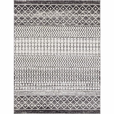 Mark & Day Louise 7'10"x10'3" Rectangle Woven Indoor Area Rugs Black/White: Stain-Resistant Ikat Design, Bohemian Style