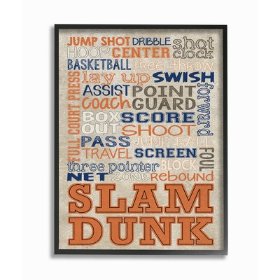 Orange and Navy Basketball Typog Oversized Framed Giclee Texturized Art (16"x20"x1.5) - Stupell Industries