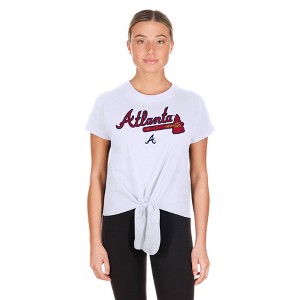 MLB Atlanta Braves Women's White Front Knot T-Shirt - 1 of 4