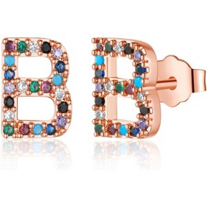 Hypoallergenic 925 Sterling Silver Earring Posts, Rainbow Cubic Zirconia, 26 Letter Earrings, Women's Jewelry Gifts - 1 of 4