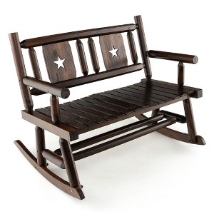 Tangkula Outdoor Carbonized Wood Rocking Bench Double Rocking Chair for 2 Persons w/ Wide Curved Seat - 1 of 4