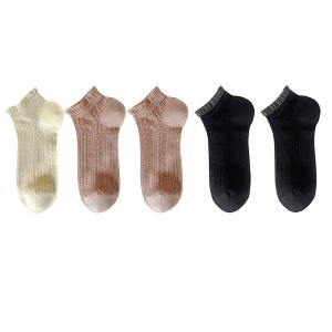 Anna-Kaci 5 Pairs Women's Ruffle Cuff Lace Knit Ankle Socks Breathable Soft Stretch Fabric with Multiple Color Options - 1 of 4