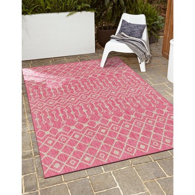Fuchsia and Beige Synthetic Outdoor Trellis Rug