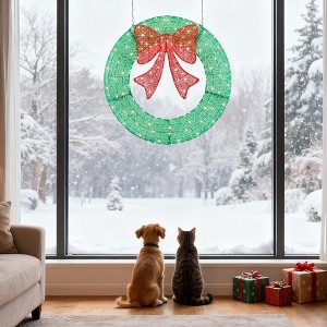 ChicFurnit Wreaths 35in Christmas Wreath Decoration Festive Bow Ornament for Home Door and Holiday Wall Display, Green, 35.43"*3.5"*35.43" - 1 of 4