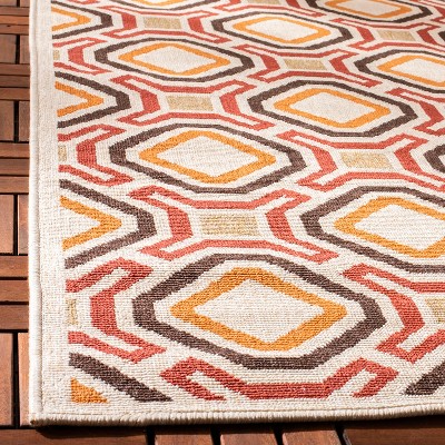 Cream & Green Rectangular Easy-Care Synthetic Area Rug