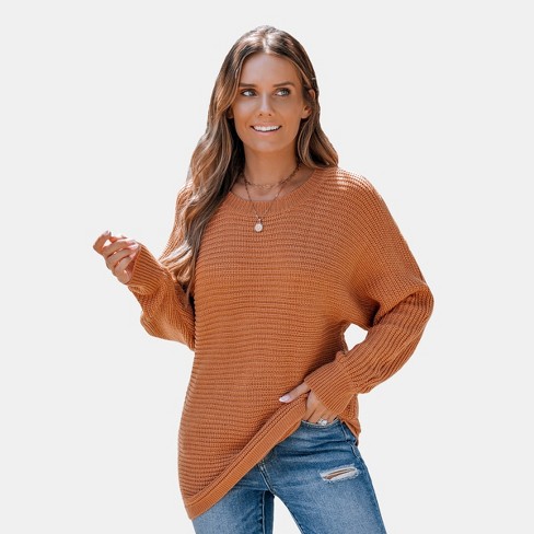 Women s Orange Round Neck Long Sleeve Sweater Cupshe Target