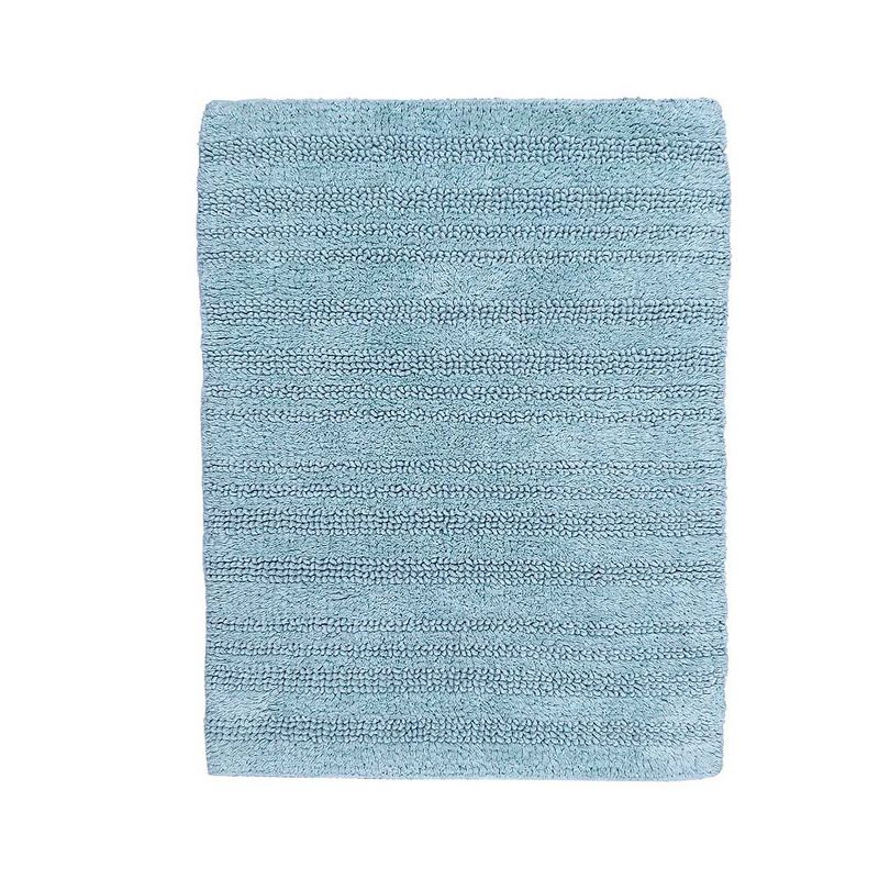 Knightsbridge Luscious Textured Striped All Season Soft Plush Cotton Reversible & Soft Bath Rug Light Blue, 1 of 4