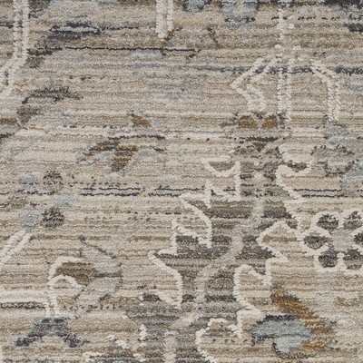 Ivory Taupe Round Floral Synthetic Bohemian Rug