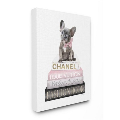 Stupell Industries Dashing French Bulldog and Iconic Fashion Bookstack