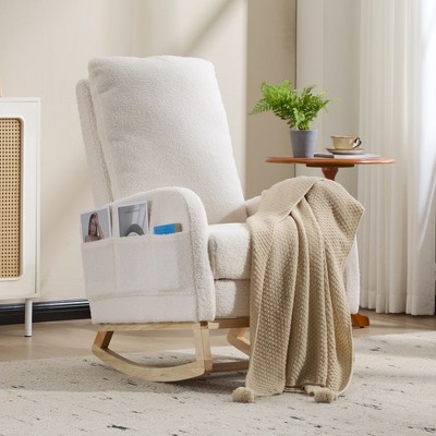 Dsvimoy Accent Chair Rocking Chair with Solid Wood Legs Stylish Glider with Side Pocket for Lounge

, White, 30"*25.5"*18"