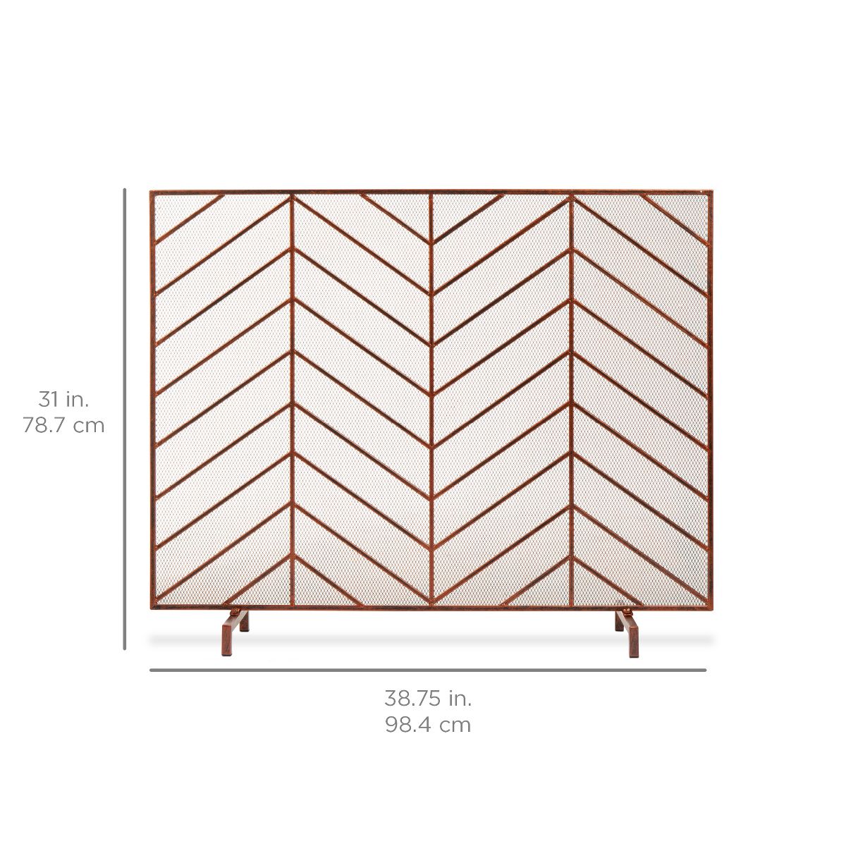 Best Choice Products 38x31in Single Panel Handcrafted Iron Chevron Fireplace Screen w/ Distressed Finish - Satin Black - thumbnail 7