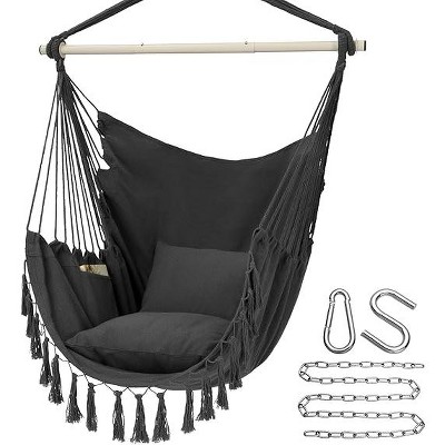 SweDrea Dark Grey Large Macrame Hanging Chair with Pocket