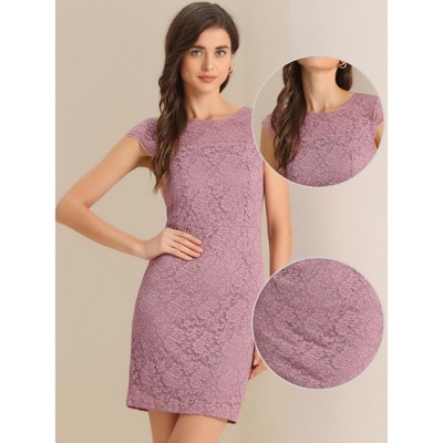 Женские платья INSPIRE CHIC Women's Elegant Stretch Knit Cap Sleeve Allover Floral Lace Bodycon Dress Dark Pink Large — фото 2