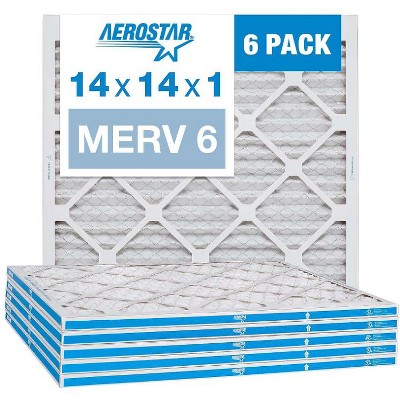 Aerostar 14x14x1 MERV 6 Pleated Air Filter, AC Furnace Air Filter, 6PK (Actual Size: 13 3/4"x13 3/4"x3/4")
