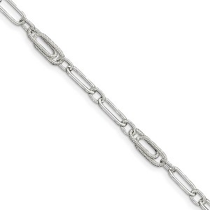 Black Bow Jewelry Sterling Silver 6mm, Fancy Oval Link Anklet, 10 Inch - 1 of 3